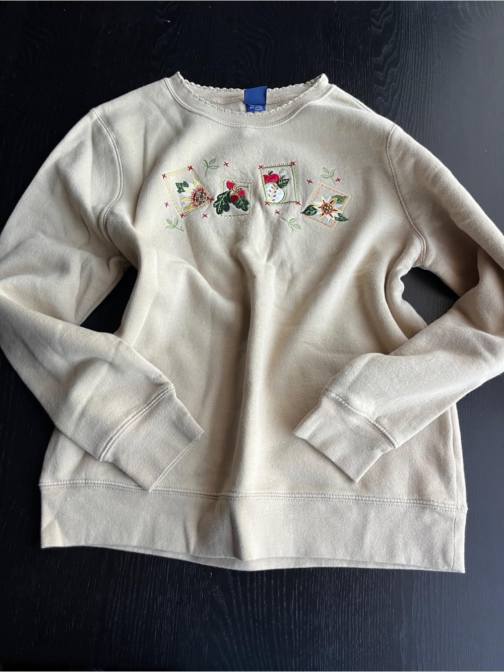 Basic Editions Beige Embroidered Floral Patch Long Sleeve Sweatshirt Small S